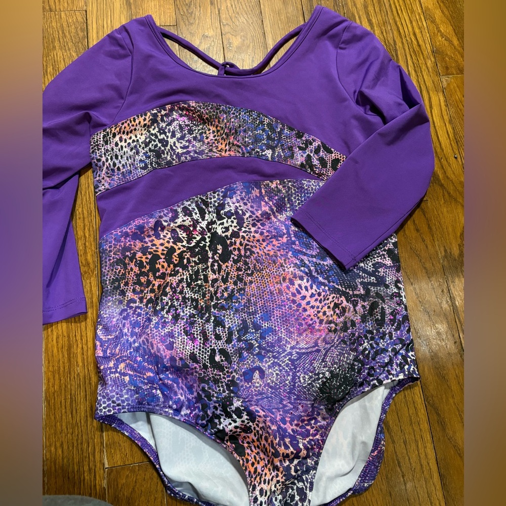 Purple Long Sleeve Leotard with Animal Print